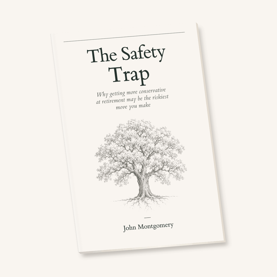 The Safety Trap, a short book by John Montgomery. The cover shows a hand-drawn oak tree with its roots.